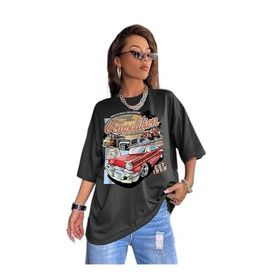 Trendseninle Compeltition Baskılı Füme Oversize Kadın T-shirt