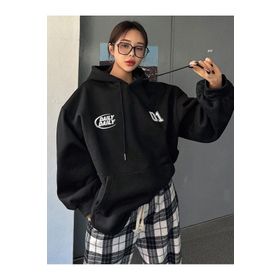 Trendseninle Daily Baskılı Siyah Oversize Kapüşonlu Hoodie Kadın Sweatshirt