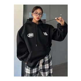 Trendseninle Daily Baskılı Siyah Oversize Kapüşonlu Hoodie Kadın Sweatshirt