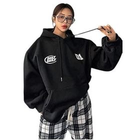 Trendseninle Daily Baskılı Siyah Oversize Kapüşonlu Hoodie Kadın Sweatshirt