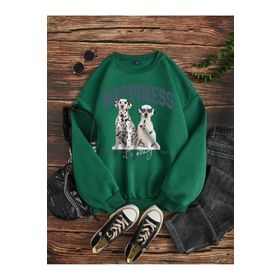Trendseninle Dalmatian Dog Baskılı Nefti Yeşili Bisiklet Yaka Kadın Sweatshirt