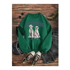 Trendseninle Dalmatian Dog Baskılı Nefti Yeşili Bisiklet Yaka Kadın Sweatshirt