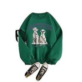 Trendseninle Dalmatian Dog Baskılı Nefti Yeşili Bisiklet Yaka Kadın Sweatshirt