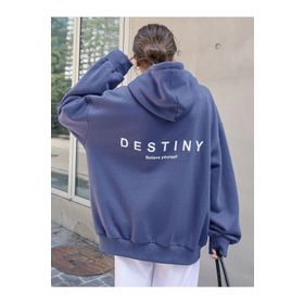Trendseninle Destıny Tasarım Baskılı İndigo Mavi Kadın Sweatshirt