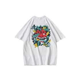 Trendseninle Devil Sırt Baskılı Beyaz Kırmızı Oversize Erkek T-shirt