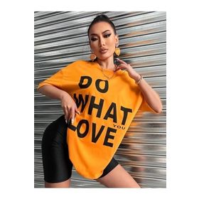 Trendseninle Do What Baskılı Turuncu Oversize Kadın T-shirt