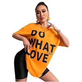 Trendseninle Do What Baskılı Turuncu Oversize Kadın T-shirt