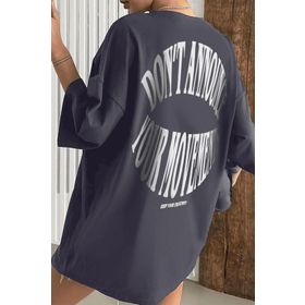 Trendseninle Dont Baskılı Füme Oversize Kadın T-shirt