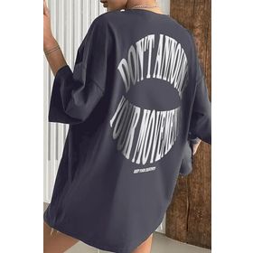 Trendseninle Dont Baskılı Füme Oversize Kadın T-shirt