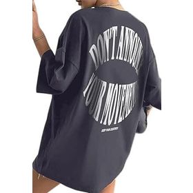 Trendseninle Dont Baskılı Füme Oversize Kadın T-shirt