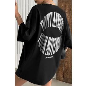 Trendseninle Dont Baskılı Siyah Oversize Kadın T-shirt