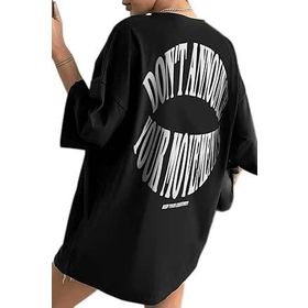 Trendseninle Dont Baskılı Siyah Oversize Kadın T-shirt