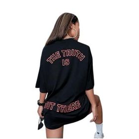 Trendseninle Dream Siyah Baskılı Oversize Kadın T-shirt