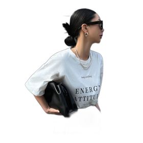 Trendseninle Energy Attitude Baskılı Beyaz Oversize Kadın T-shirt
