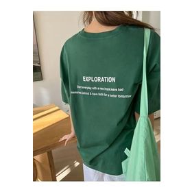 Trendseninle Exploration Baskılı Nefti Yeşili Oversize Kadın T-shirt