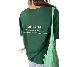 Trendseninle Exploration Baskılı Nefti Yeşili Oversize Kadın T-shirt