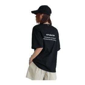 Trendseninle Exploration Baskılı Siyah Oversize Kadın T-shirt