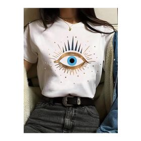 Trendseninle Eye Baskı Beyaz Regular Kadın T-shirt