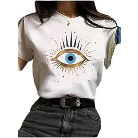 Trendseninle Eye Baskı Beyaz Regular Kadın T-shirt