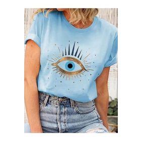 Trendseninle Eye Baskılı Bebe Mavisi Regular Kadın T-shirt