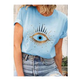 Trendseninle Eye Baskılı Bebe Mavisi Regular Kadın T-shirt