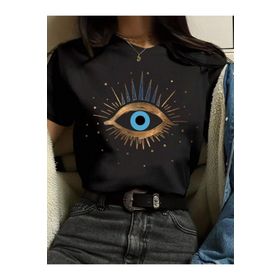 Trendseninle Eye Baskılı Siyah Regular Kadın T-shirt