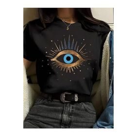 Trendseninle Eye Baskılı Siyah Regular Kadın T-shirt
