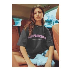 Trendseninle Filtreli San Francisco Baskılı Füme Oversize Kadın T-shirt