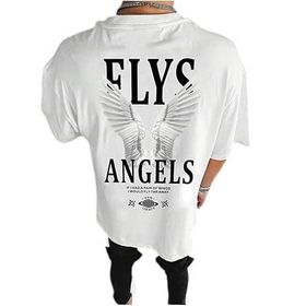 Trendseninle Flys Angels Baskılı Beyaz Oversize Erkek T-shirt