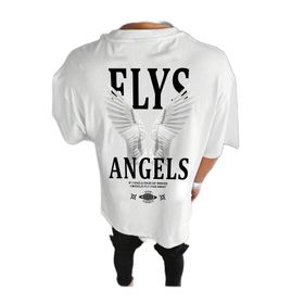 Trendseninle Flys Angels Baskılı Beyaz Oversize Erkek T-shirt