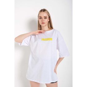 Trendseninle Freedom Baskılı Beyaz Oversize Kadın T-shirt