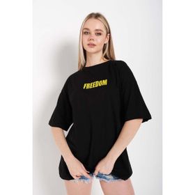 Trendseninle Freedom Siyah Baskılı Oversize Kadın T-shirt