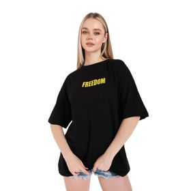 Trendseninle Freedom Siyah Baskılı Oversize Kadın T-shirt