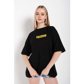 Trendseninle Freedom Siyah Baskılı Oversize Kadın T-shirt