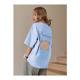 Trendseninle Fructification Baskılı Bebe Mavisi Oversize Kadın T-shirt