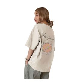 Trendseninle Fructification Baskılı Bej Oversize Kadın T-shirt