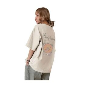 Trendseninle Fructification Baskılı Bej Oversize Kadın T-shirt