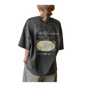 Trendseninle Fructification Baskılı Füme Oversize Kadın T-shirt