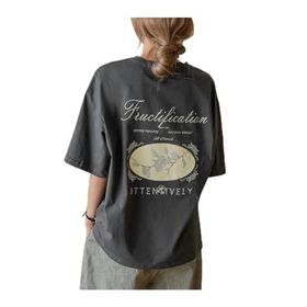Trendseninle Fructification Baskılı Füme Oversize Kadın T-shirt
