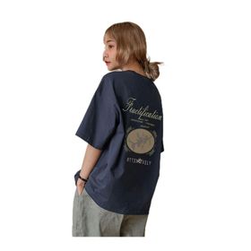 Trendseninle Fructification Baskılı Lacivert Oversize Kadın T-shirt