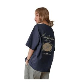 Trendseninle Fructification Baskılı Lacivert Oversize Kadın T-shirt