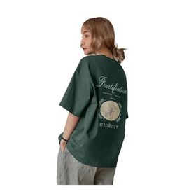 Trendseninle Fructification Baskılı Nefti Yeşil Oversize Kadın T-shirt