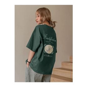 Trendseninle Fructification Baskılı Nefti Yeşil Oversize Kadın T-shirt