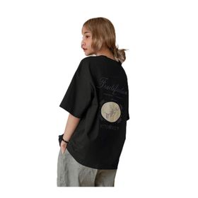 Trendseninle Fructification Baskılı Siyah Oversize Kadın T-shirt