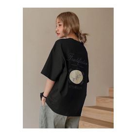 Trendseninle Fructification Baskılı Siyah Oversize Kadın T-shirt