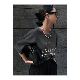 Trendseninle Füme Energy Attitude Baskılı Füme Oversize Kadın T-shirt