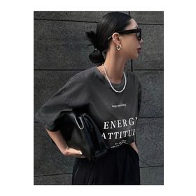 Trendseninle Füme Energy Attitude Baskılı Füme Oversize Kadın T-shirt