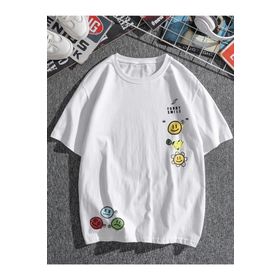 Trendseninle Funny Smile Baskılı Beyaz Oversize Erkek T-shirt