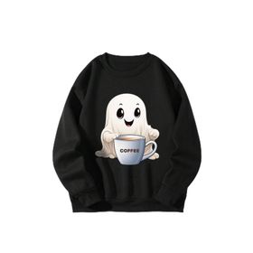 Trendseninle Ghost Siyah Bisiklet Yaka Kadın Sweatshirt