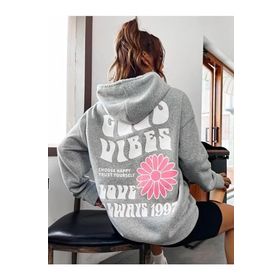 Trendseninle Good Vibes 1997 Baskılı Gri Kapüşonlu Kadın Sweatshirt